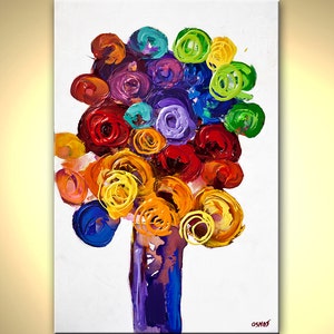 Textured Floral Painting: Colorful Abstract Flowers Art on Canvas
