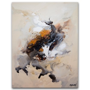 Original Abstract Painting: Neutral Modern Art, 18x28 Canvas