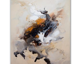 Original Abstract Painting: Neutral Modern Art, 18x28 Canvas
