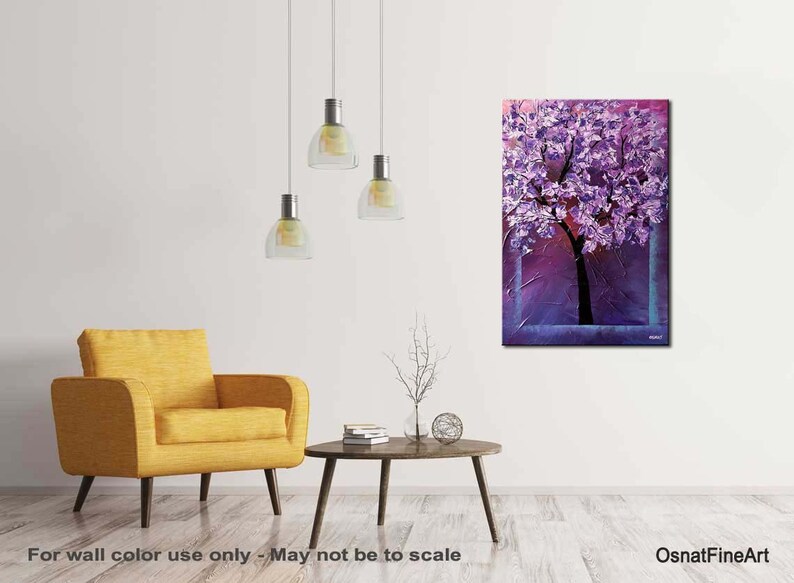 Textured Tree Painting: Purple Blossom Landscape Art - Custom Order image 4