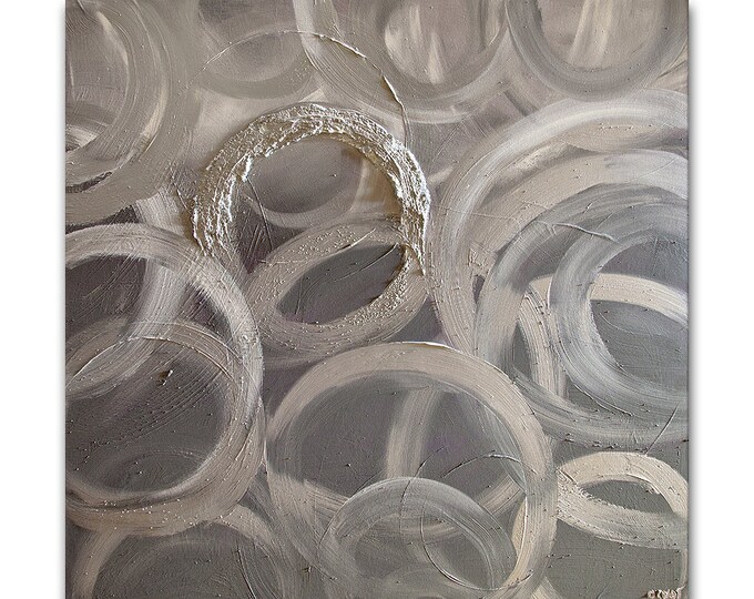 Modern Silver Abstract Painting 40 X 40 Original Etsy