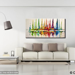 Sailboats Painting modern Abstract Art Sailing painting on Canvas colorful and textured MADE TO ORDER image 3