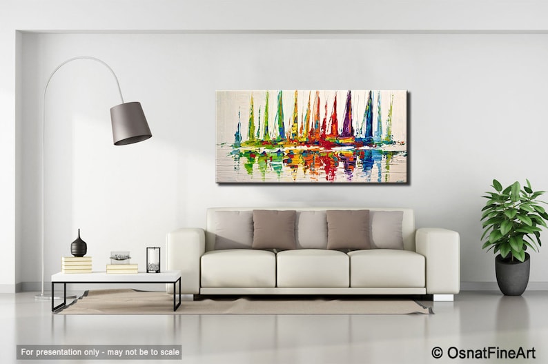 Sailboats Painting modern Abstract Art Sailing painting on Canvas colorful and textured MADE TO ORDER image 3