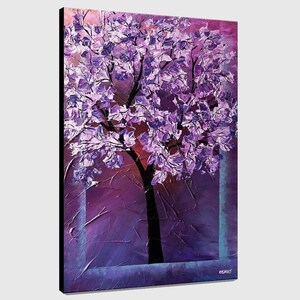 Textured Tree Painting: Purple Blossom Landscape Art - Custom Order image 2