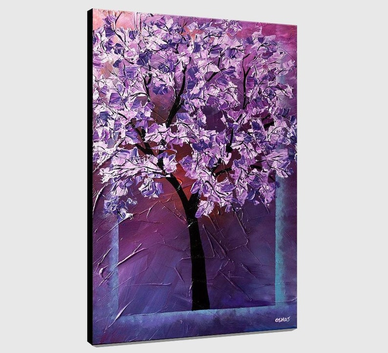 Textured Tree Painting: Purple Blossom Landscape Art - Custom Order image 2