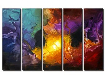 Large Abstract Wall Art - Colorful Modern Canvas Painting | Multicolor Contemporary Home Decor