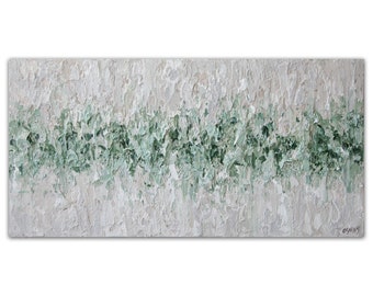 textured abstract art, original white green minimalist modern painting CUSTOM ART by Osnat