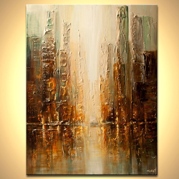 ORIGINAL Downtown Painting Modern Acrylic Palette Knife Abstract Painting The City by Osnat 40" x 30" Large