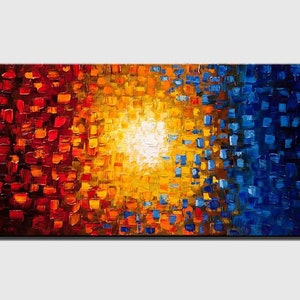 Abstract Textured Canvas Painting: Blue, Red, and Gold Modern Wall Art