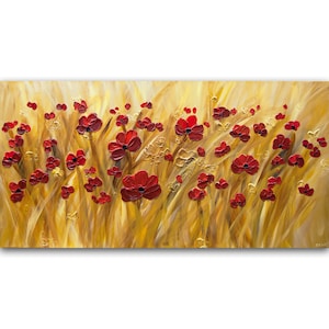 red poppy flowers painting on canvas original textured floral art for modern living room - home decor  CUSTOM ART