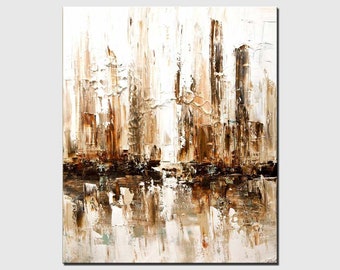 neutral modern abstract painting, original textured white brown canvas art - CUSTOM ART