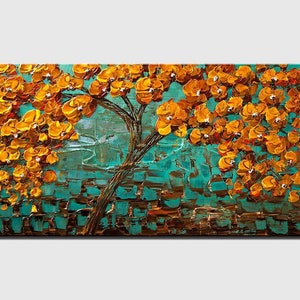 original tree Painting On Canvas, textured colorful orange tree art modern home decor  CUSTOM ART