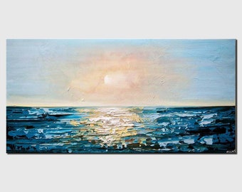 Abstract Seascape oil Painting On Canvas, Modern Beach Painting, Ocean Wall Decor, Large Textured Wall Art, Custom Living room Home Decor
