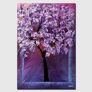 Textured Tree Painting: Purple Blossom Landscape Art - Custom Order image 1