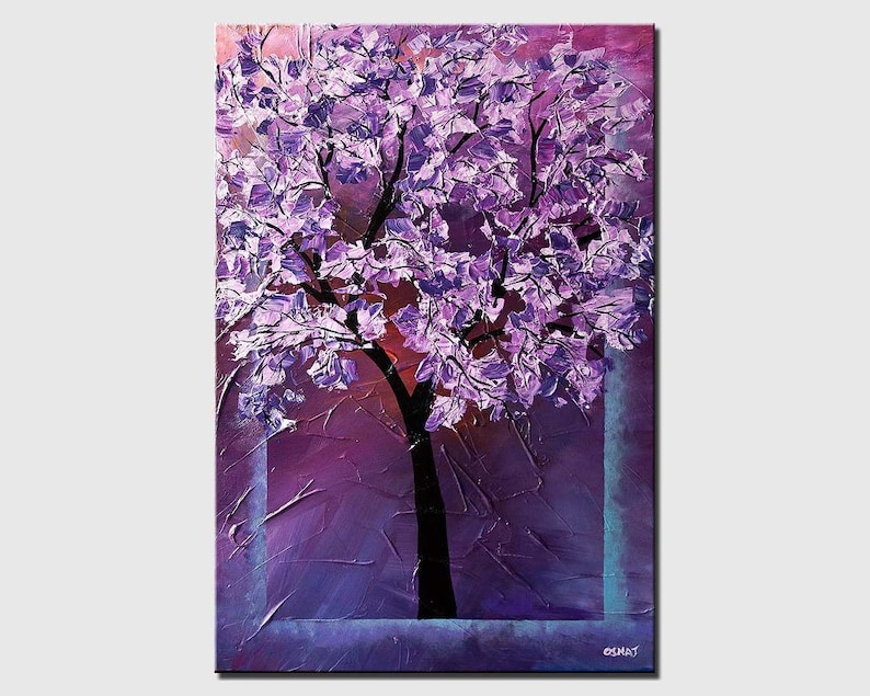 Textured Tree Painting: Purple Blossom Landscape Art - Custom Order image 1