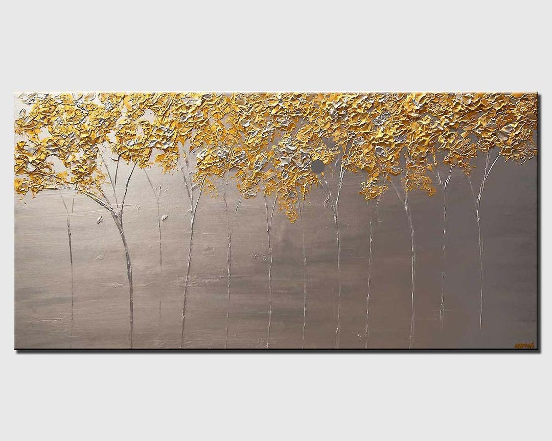 Gold Silver Trees Abstract Painting: Modern Home Decor, Custom Art - Etsy