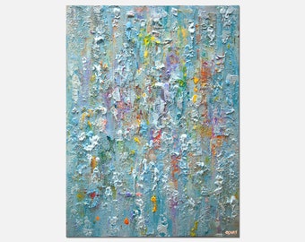 original abstract Painting on canvas light blue textured art,  minimalist painting  living room Wall art modern Home Decor  - CUSTOM ART