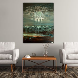 Textured Abstract Landscape Painting: Green Brown Canvas Art image 5