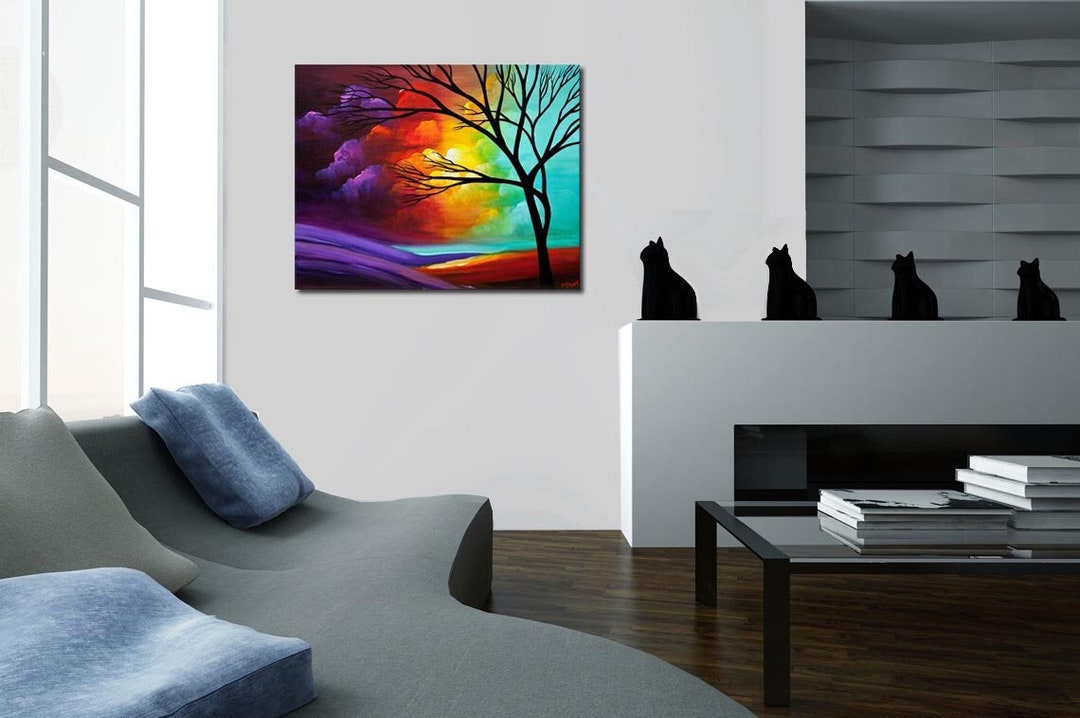 Colorful Landscape Painting Original Tree Painting Living Room Wall Art