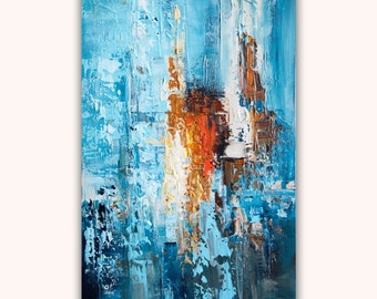 Abstract Blue Textured Canvas Painting: Modern Minimalist Wall Art