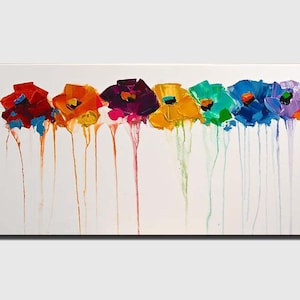 Colorful Floral Painting on Canvas: Abstract Flower Wall Art