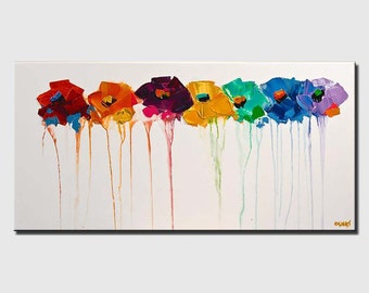 Colorful Floral Painting on Canvas: Abstract Flower Wall Art