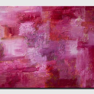 Pink Abstract Painting Textured Original Pink Wall Art Home Decor Art on Canvas  - CUSTOM ART