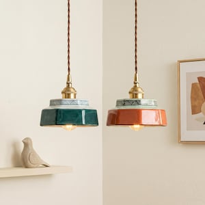 Ceramic Pendant Light with Brass Socket, Hanging Ceiling Lamp