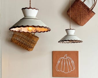 Vintage Ceramic Pendant Light, Scalloped Lampshade Hanging Lamp, Adjustable Cord Ceiling Light