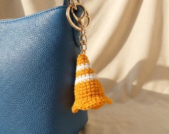 Traffic Cone Crochet Bag Charm, Handmade Amigurumi Keychain, Funny Road Cone Purse Accessory, Novelty Gift, Construction Lover Gift
