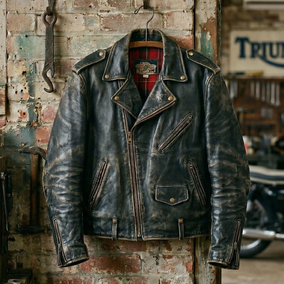 Vintage Biker Jacket for Men, Genuine Leather Motorcycle Jacket, Retro Moto Riding Coat.