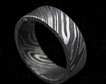 Handmade Damascus Steel Ring: 6mm Flat Band, Unique Pattern