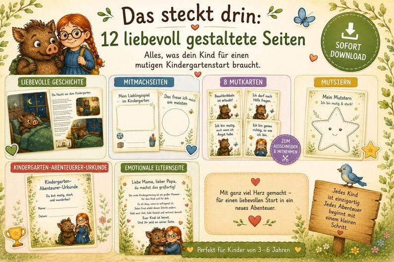My First Day of Kindergarten PDF | Kindergarten Start Guide for Children | Courage Cards, Story & Certificate | Gift for Starting Kindergarten image 2