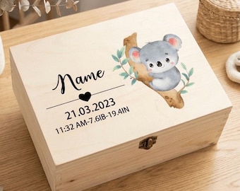 Personalisierte Baby-Erinnerungsbox aus Holz - Benutzerdefinierter Name, Geburtsdetails, Andenken-Aufbewahrung