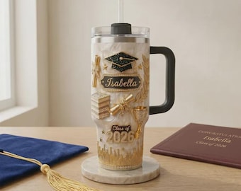Taza de café con efecto 3D, vaso térmico de graduación de 1,2 litros (40 oz), vaso térmico, regalos de graduación de maestría, regalos para ella y para él.