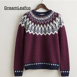 Fair Isle Knit Sweater, Women's Round Neck Pullover, Winter Warm Casual Top