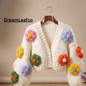 Chunky Knitted Cardigan Flowers - Etsy