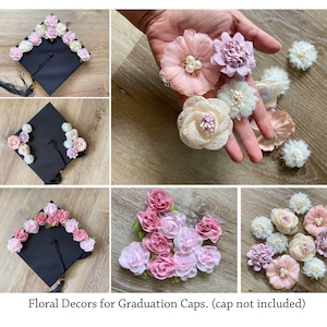 10 Graduation Cap Flowers, Graduation Cap Topper Flowers, Graduation Cap Decors, Graduation Cap Decorations, Flower decorations