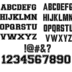 Varsity SVG-bestand knippen DXF Varsity Numbers Jersey-nummers svg college football naam vector
