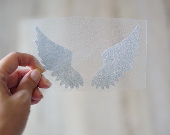 Angel Wings Iron on Transfer, Angel Wings Iron on decal, heat transfer vinyl, Glitter Angel Wings Iron on