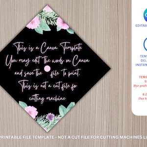 Printable Graduation Cap Topper template, Graduation cap printable template, graduation cap topper canva template, watercolor flowers cap