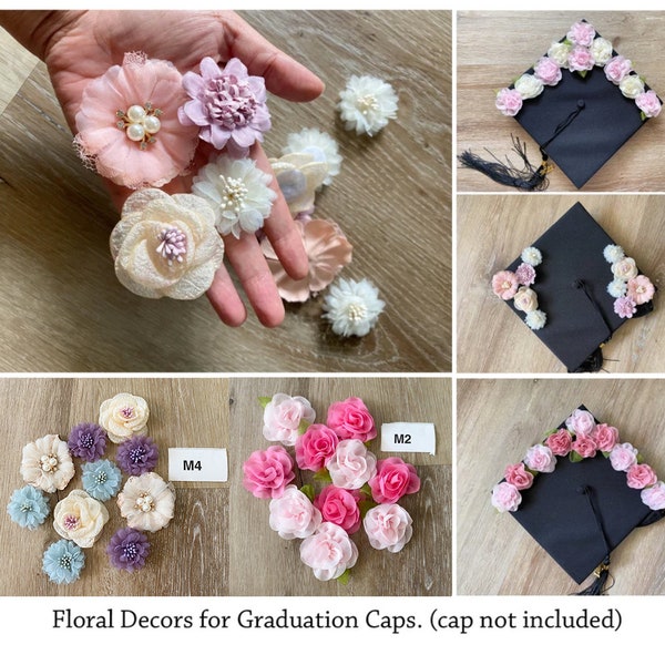 10 Graduation Cap Flowers, Graduation Cap Topper Flowers, Graduation Cap floral, Graduation Cap Decorations, Flower decorations, Grad cap