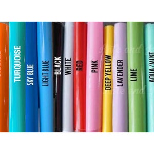 May include: A collection of 16 vinyl samples in various colours, including hot pink, purple, orange, turquoise, sky blue, light blue, black, white, red, pink, deep yellow, lavender, lime, aqua/mint, silver, and gold.