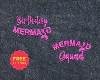 Mermaid Birthday Iron On Transfer for face mask and shirt,  Birthday Mermaid, Mermaid Squad Iron on,  Birthday iron on fits masks