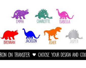 Dinosaur Iron on Transfer, Personalized Dinosaur Iron on, Dinosaur decal, Dinosaur with name iron on, dinosaur birthday, Girl Dinosaur iron