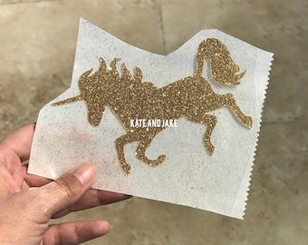 Unicorn Iron On, Unicorn Iron On Transfer, Gold Unicorn decal, Glitter Gold Unicorn Iron On transfer, glitter unicorn iron on patch