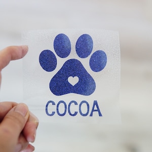Personalized Paw Print Iron On, Glitter paw print Iron On Transfer, Paw Print Iron on patch,  Dog iron on, cat iron on, Valentine&#39;s day dog