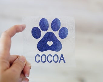 Personalized Paw Print Iron On, Glitter paw print Iron On Transfer, Paw Print Iron on patch,  Dog iron on, cat iron on, Valentine's day dog