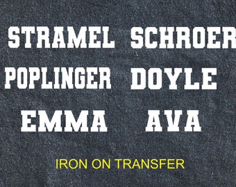Custom Jersey Name Iron On Transfer, varsity name, jersey name iron on, Heat Transfer Vinyl, Football jersey Shirt iron on, sports name