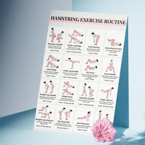Hamstring Exercises Printable, Hamstring Workout Chart PDF, Lower Body & Leg Day Workout, Hamstring Stretch Routine, Glutes Exercise Poster image 4